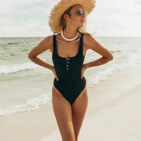 L*Space Float On Ribbed Henley Button One Piece Swimsuit - Picture 7 of 15